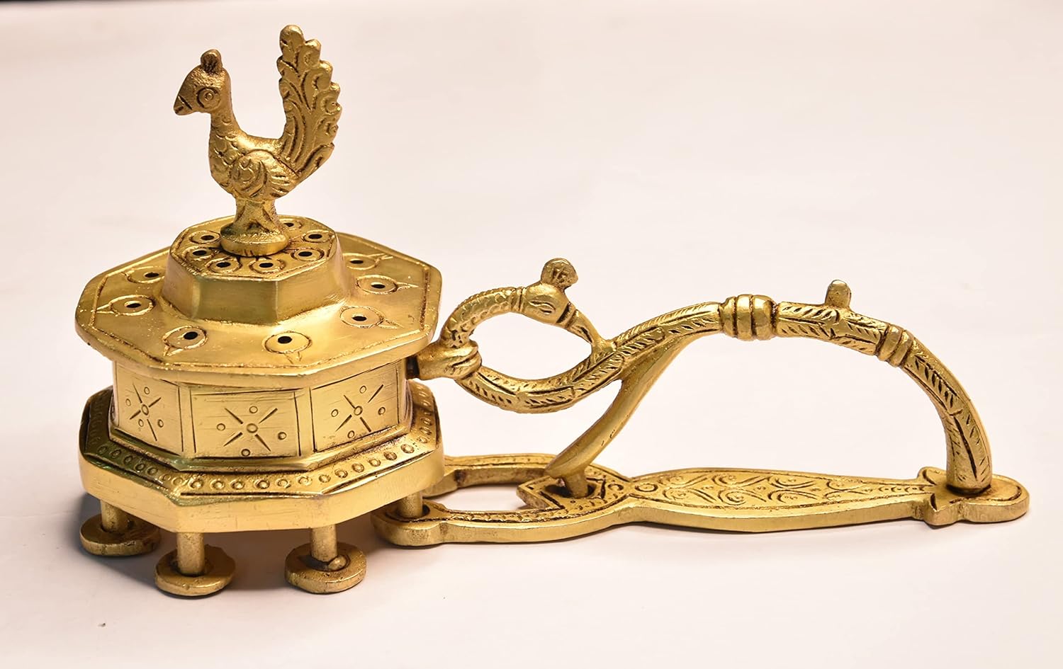 Dhoop Dani Brass Peacock with Handle Incense Burner Peacock Dhoop Dani